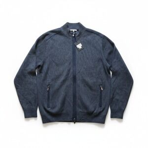 Raffi Mens Midnight Blue Full Zip Mock Neck Textured Knit Cotton Sweater NWT